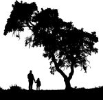 Zwei Personen neben einem Baum - Schwarz-Weiss